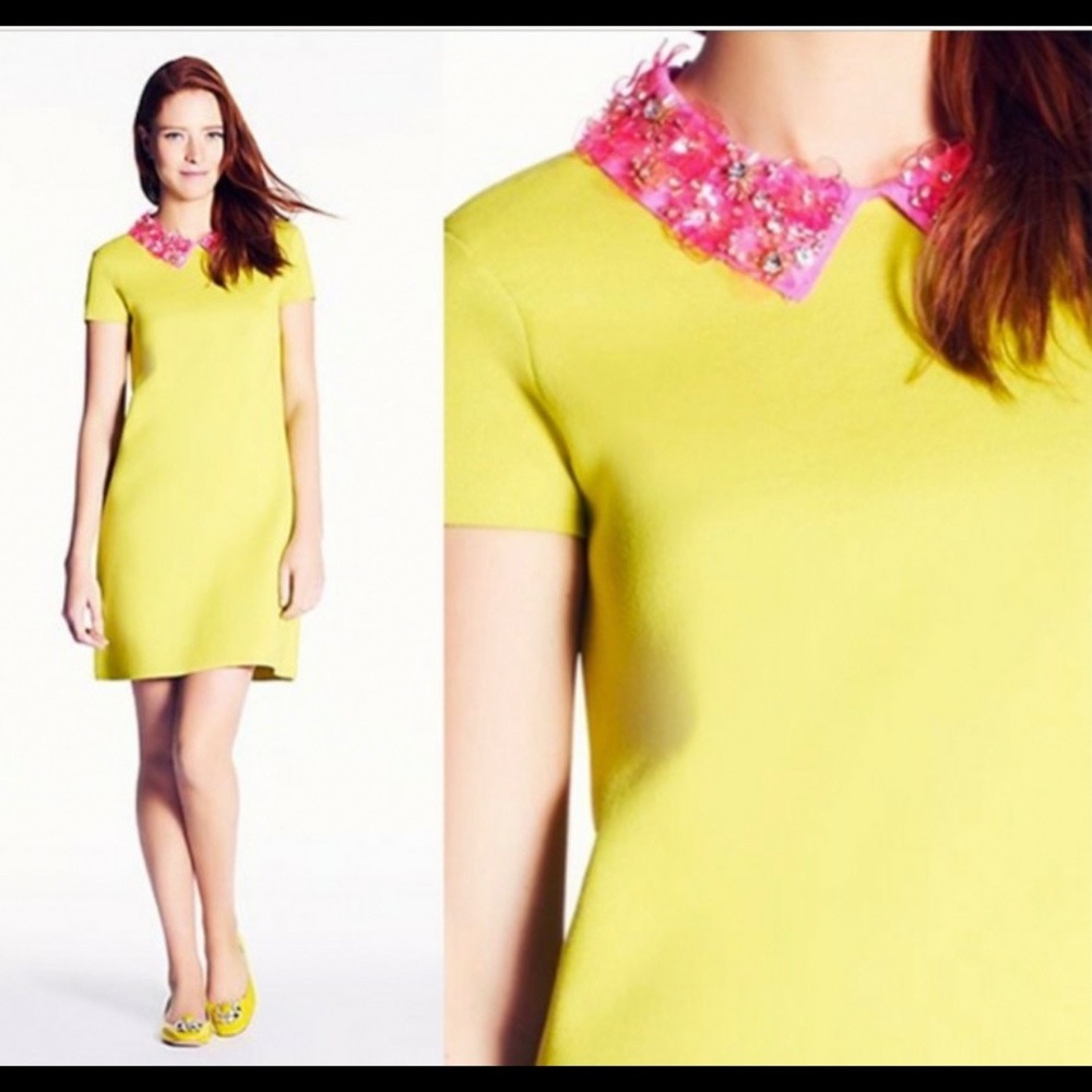 RARE! Kate spade Lemon Yellow Dress With Beaded Collar